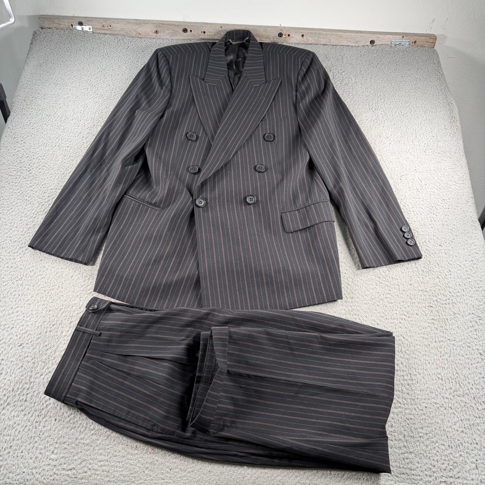 Dolce & Gabbana Double Breasted Suit Mens 42 Pants 34x30 Black Pinstripe Wool